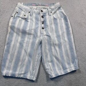Vintage Zena Jeans Striped Denim Bermuda Shorts Button Fly High Waist‎